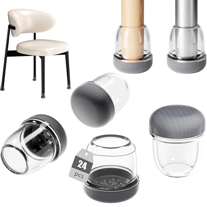 24pcs Gray Chair Leg Cover Diagonal Leg Floor Protectors  Silicone Furniture Table Feet Protect for Chair Table No Noise