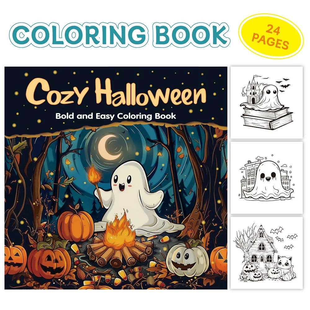 Cozy Halloween Bold And Easy Coloring Book  For Adults and Teens Stress Relief Creative Fun Activity Book Gift