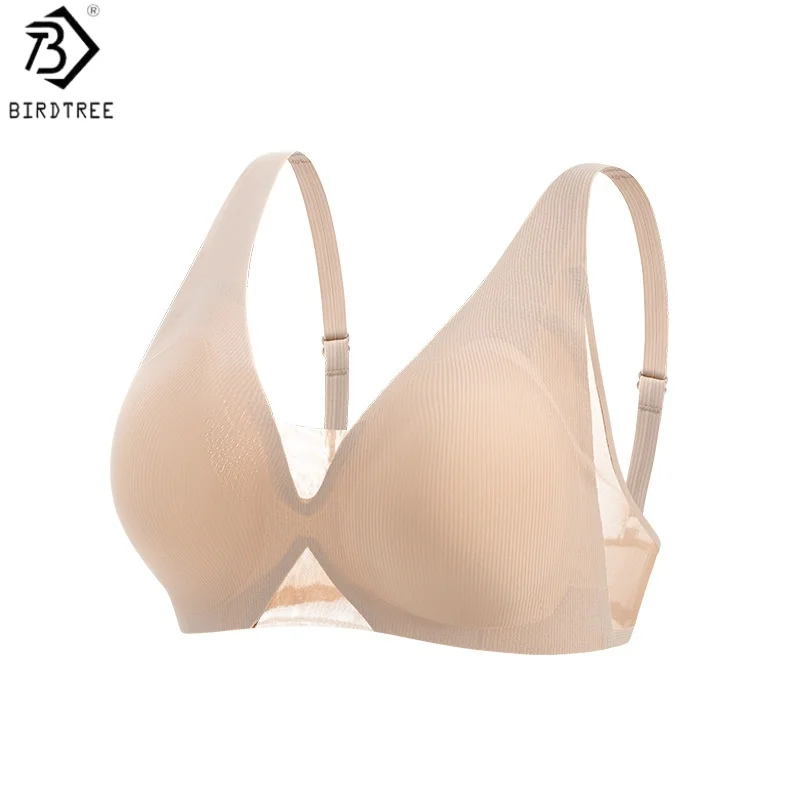 

Birdtree, Silk Lining Traceless Thin Bra, Women's Wireless Bralette Underwear, Breathable Soft Bra, 2026 Summer New A65414JF