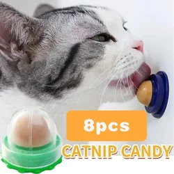 8 pcs Nutrition Cat Catnip Ball Dust Cover Round Safe Catnip Snack Lick Candy Vitamin Pudding Catnip Lollipop For Cat Kitten