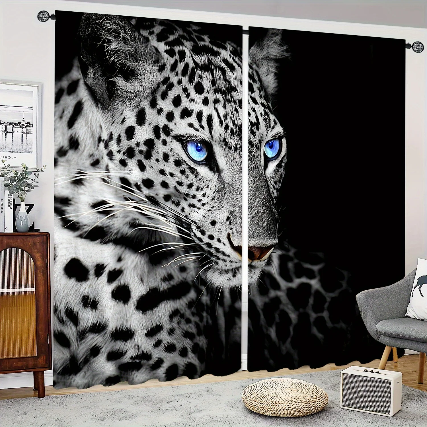 

2pcs Leopard Print Curtains Tiger Lion Printed Curtains Rod Pockets Easy Installation Curtains For Kitchen Living Room Bedroom