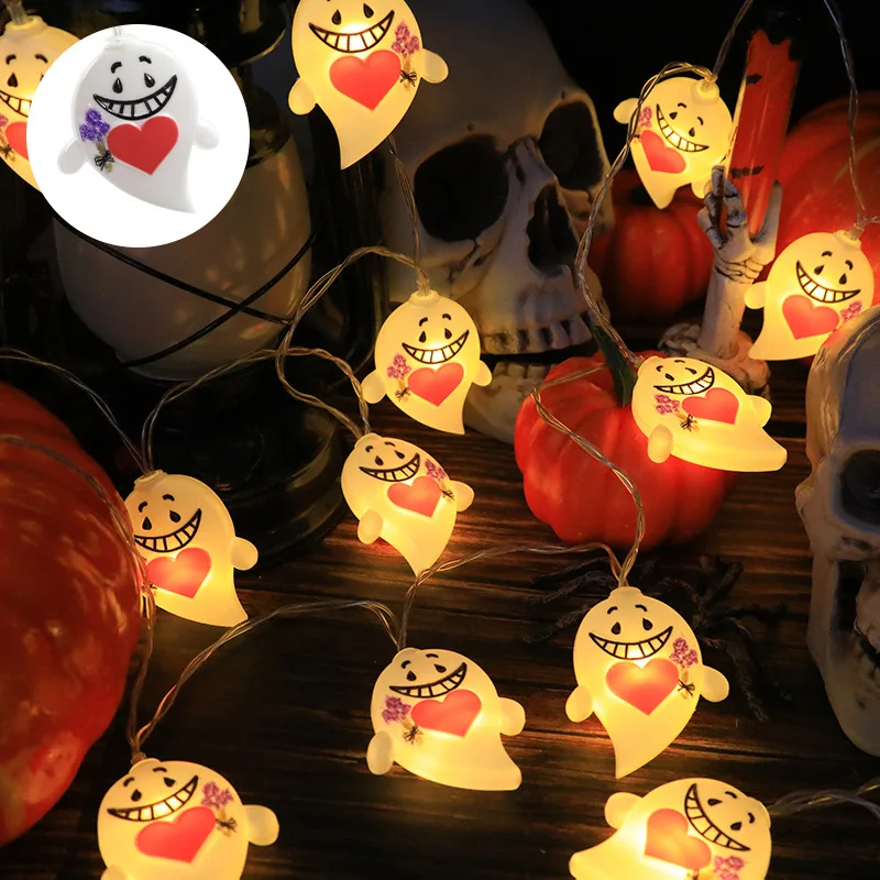 Halloween Heart Ghost String Lights, Warm White Ghost LED Fairy Lights, Battery Operated Decor Lights for Halloween Party