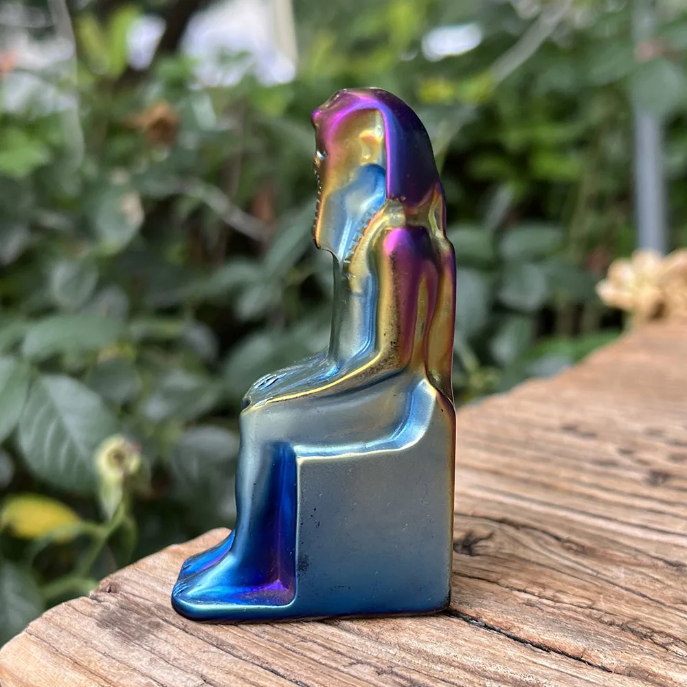 Customized Natural Crystal Aura Plating Egyptian Pharaoh Statue Figurines Obsidian Egypt Sphinx Face For Home Decor Ornaments