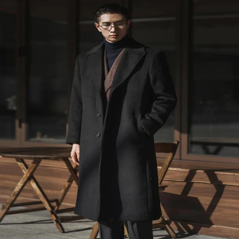 

Autumn Winter Long Warm Black Trench Coat Men Single Breasted Luxury Wool Blends Overcoat 2025 High Quality Clothing
