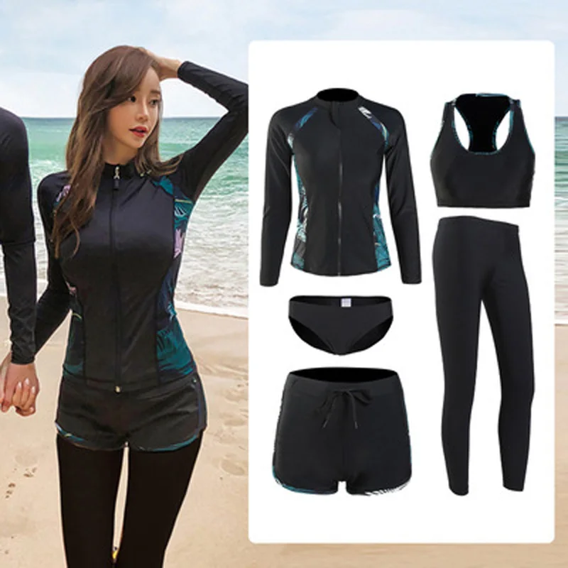 Quick Dry Women 5pcs Men 3pcs Set Long Sleeve UV Sun Protection Rash Guard Full Body Muslim Zipper Wetsuit Surf Diving Swimsuit