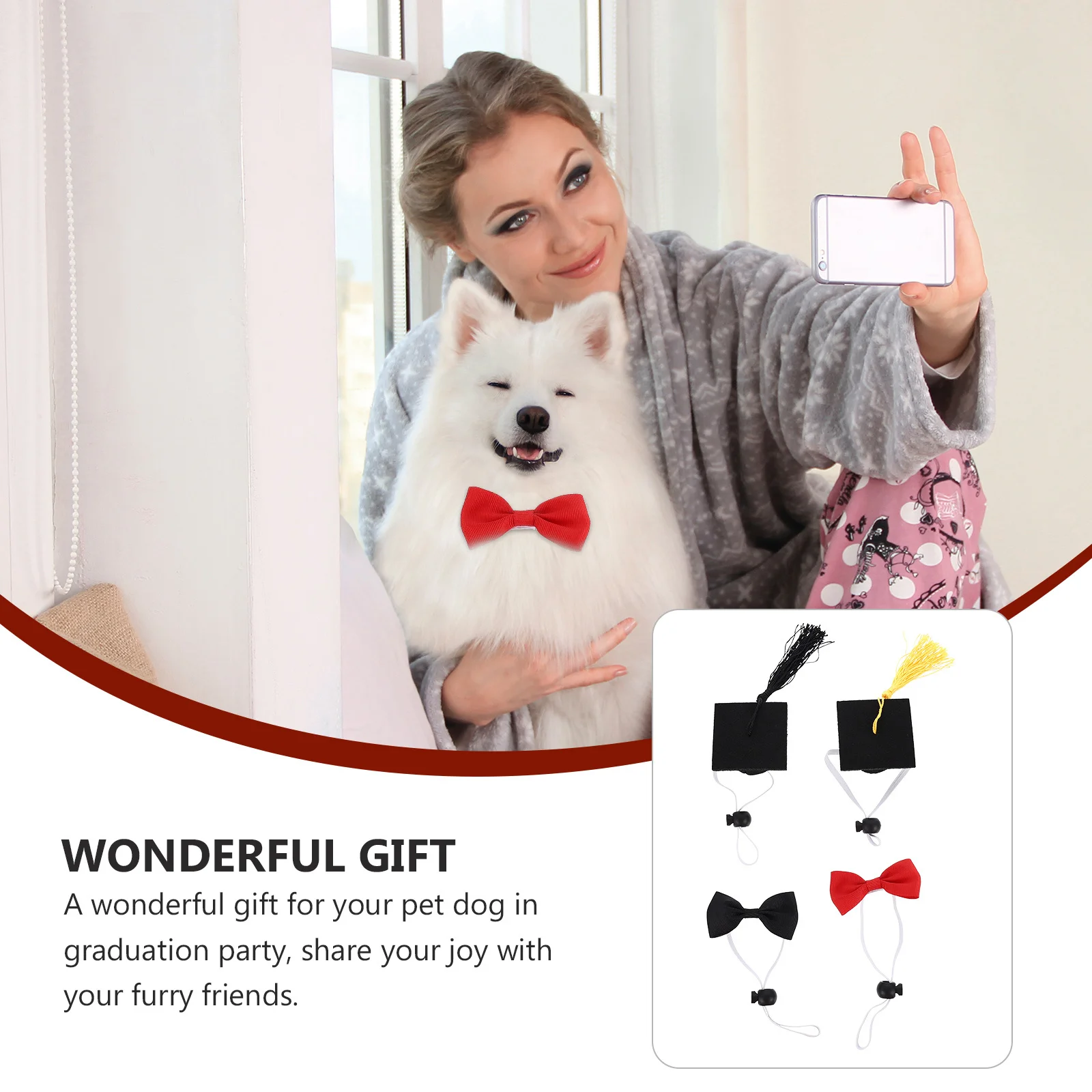 

4Pcs Pet Graduation Hats Necktie Adjustable Dogs Cats Elegant Look Unique Decoration Exquisite Craft Chic Beautiful