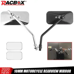 2pcs 10mm New Motorcycle Square Rearview Mirrors Black Chrome Square Universal Rear View Adjusted Bolt Left Right Side Reflector