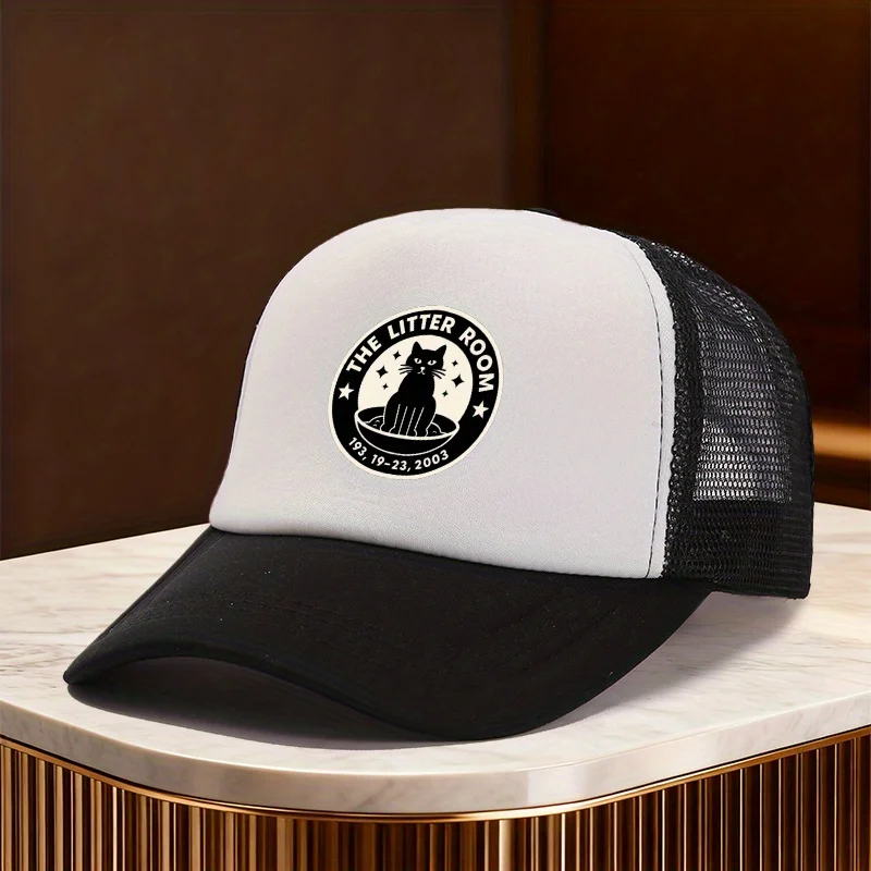 The Litter Room Black Cat Memorial Trucker Hat Polyester Mesh Baseball Cap Casual Unisex Adult
