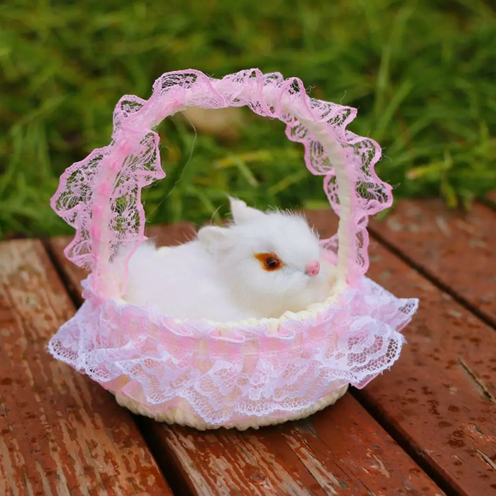 Mit hängendem Korb Simulation Kaninchen Spielzeugfiguren Fell Tiersimulation Katzenpuppe Miniaturen Mini Plüsch Schlafende Katzen