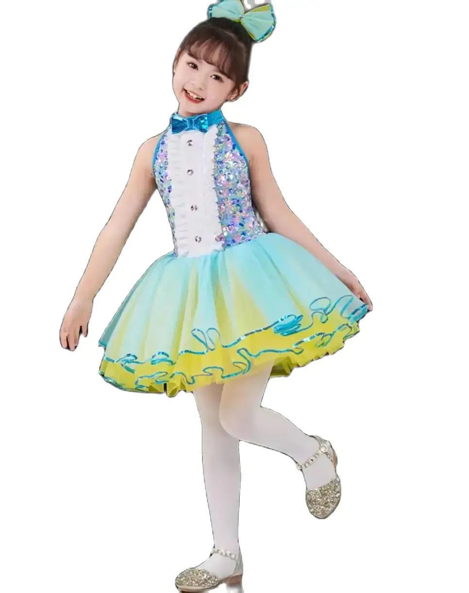 Disfraz de baile moderno con lentejuelas para niñas, ropa de escenario para niños pequeños, vestido de princesa de boda, púrpura, Jazz