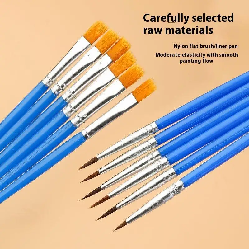 Multi Purpose Painting Brush Kit Round Flat Nylon Brushes Easy To Clean Portable Art Supplies For Various Painting Scenarios