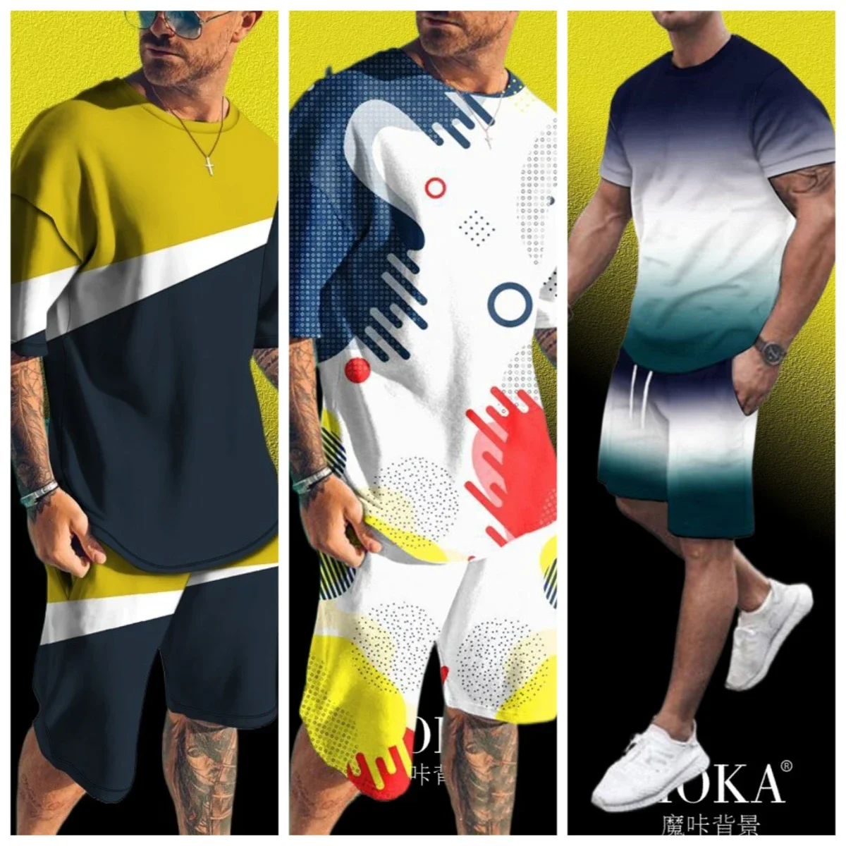 

25. Летний мужской модный уличный костюм с короткими рукавами, простой повседневный костюм с 3D принтом для отдыха и пляжа, состоящий из двух предметов, удобный и дышащий