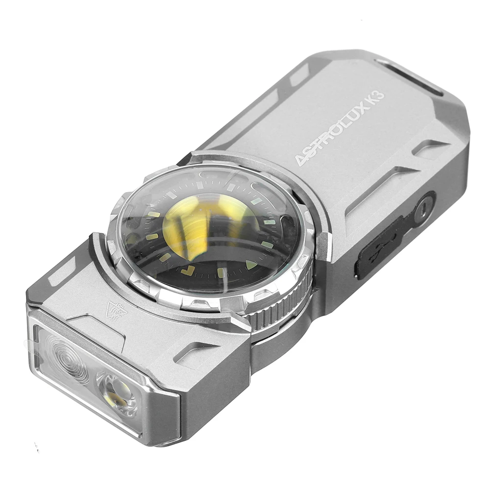 Astrolux K3 1550LM EDC Flashlight Long Throw 209m Rotary Dial Control Throw Flood Combo LED Torch with RGB 18 LEDs, UV 395nm