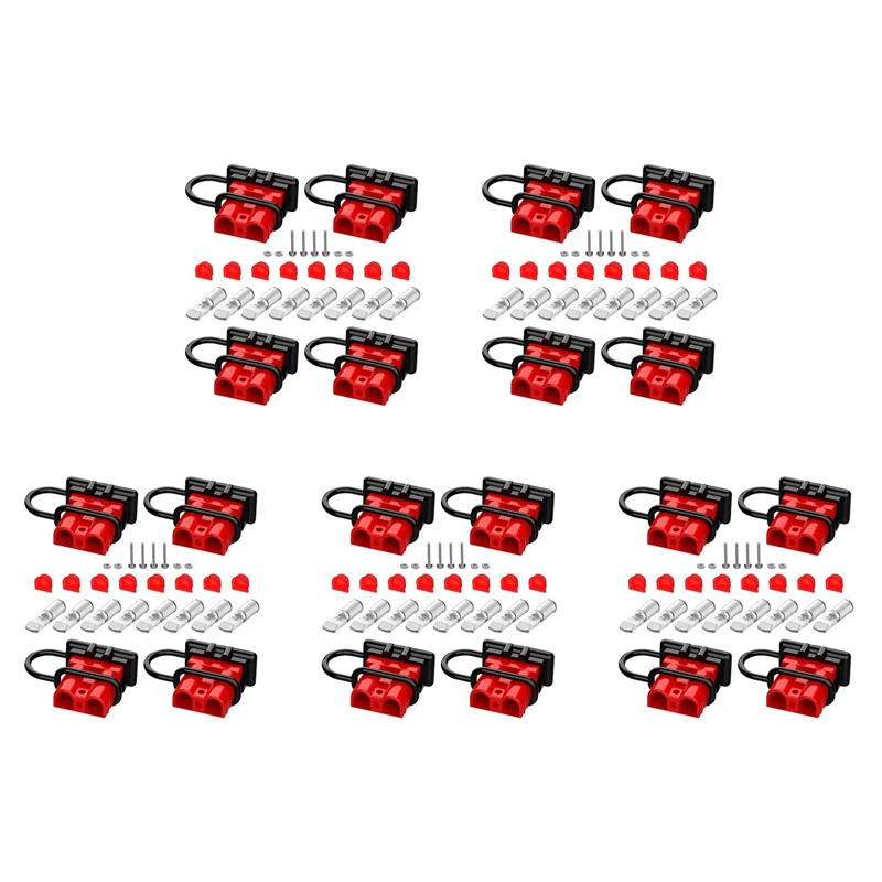 

【Limited Time Offer】5X Anderson Connector, 50AMP 6-12 Gauge Battery Quick Connect With Dust Plug 12V-36V Anderson Plug Disconnec