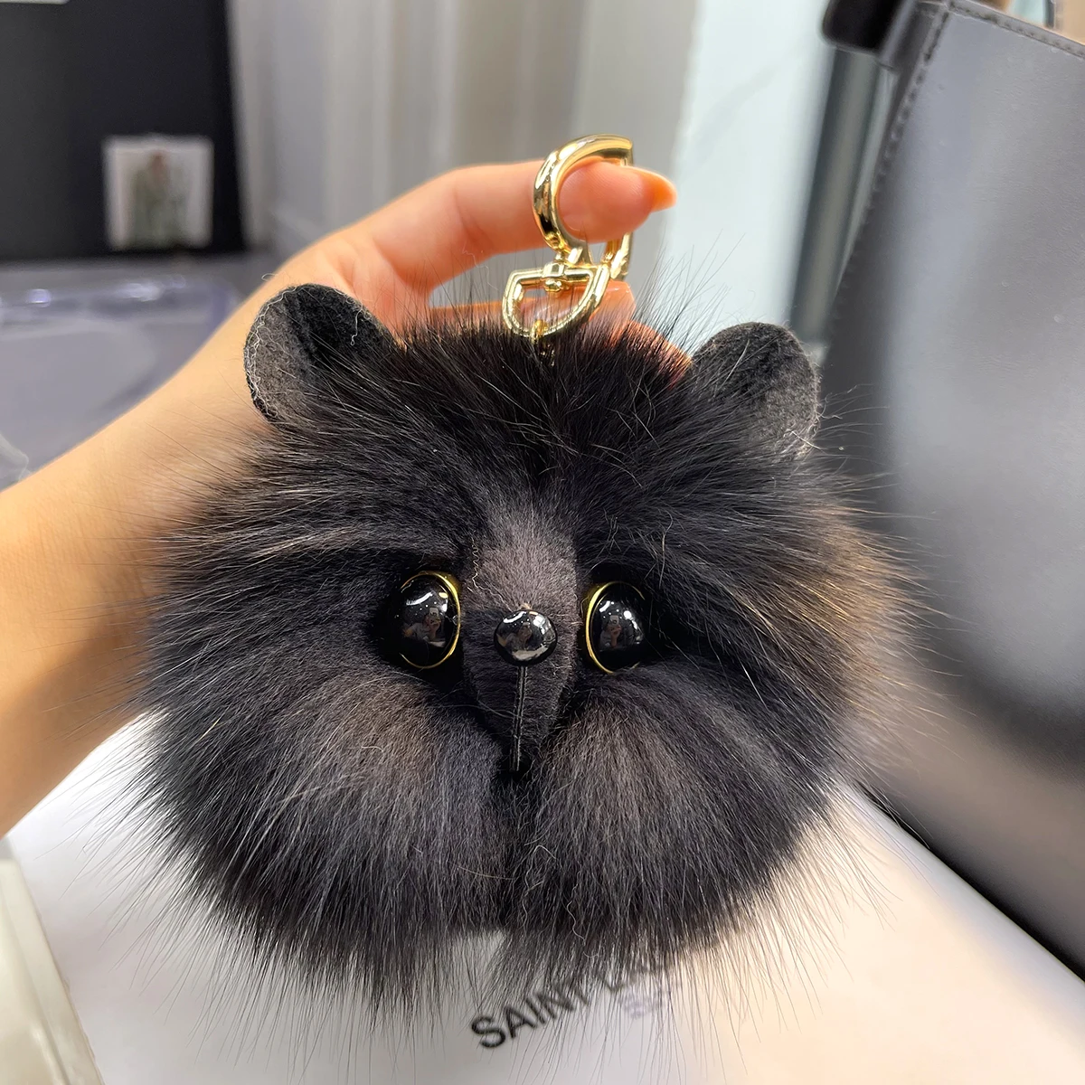 2024 echte Fuchs Pelz Schlüssel bund natürliche Plüsch Pom-Pom Ball Frauen tasche Anhänger Luxus Auto Schlüssel ring Metall Anhänger niedlichen Katze Mädchen Geschenk – Detail 10