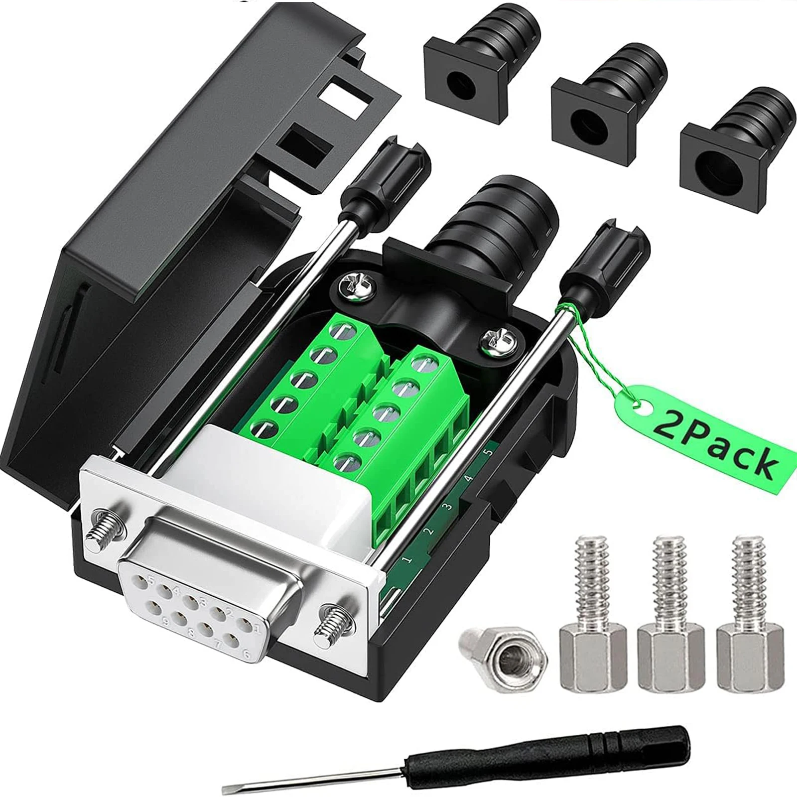 2PCS DB9 RS232 Connector D-SUB 9 Pin Male Female Plug RS485 Breakout Terminals 21-24 AWG Wire Solderless Connectors