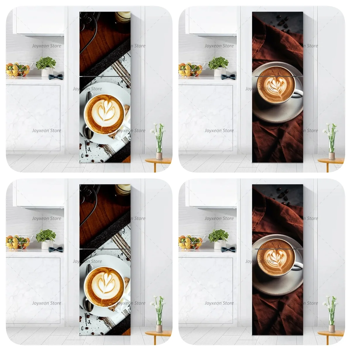 Vintage Cappuccino Kunstdruck Kühlschrankaufkleber Selbstklebende Wasserdichte Kühlschranktürabdeckung für Retro-Kaffeebar-Dekor
