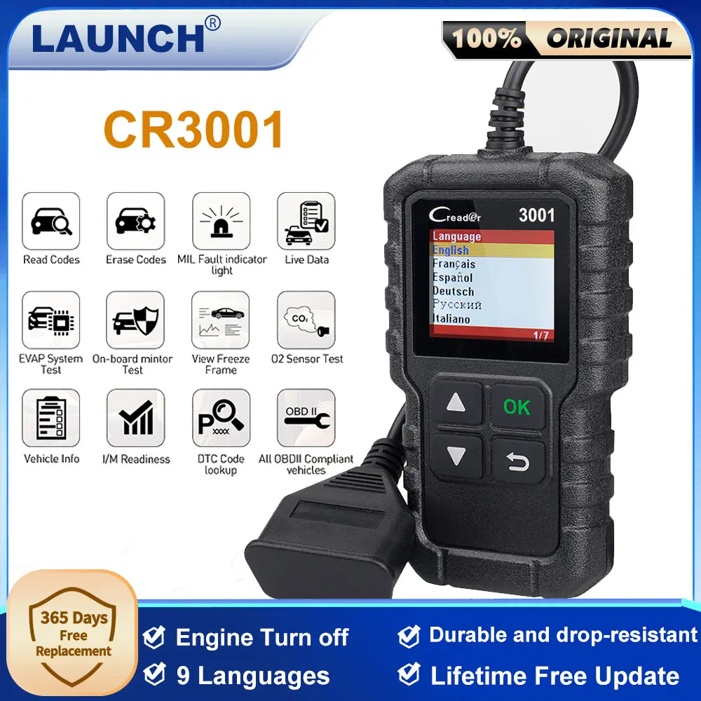 LAUNCH X431 CR3001 OBD2 Scanner Automotive Car Full OBD2 Diagnostic Tool Code Reader Scanner Free Update PK ELM 327