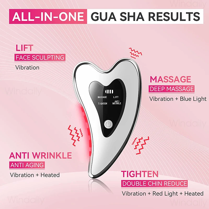 Gua Sha-masajeador Facial eléctrico 4 en 1, herramienta de raspado Facial con vibración caliente, antiarrugas, doble mentón, dispositivo de estiramiento Facial