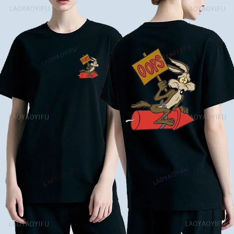 Wile E Coyote الكرتون الوجهين المطبوعة التي شيرت للجنسين موضة Y2k تي شيرت كلاسيكي مانغا الجرافيك القطن تيز الصيف Camisetas