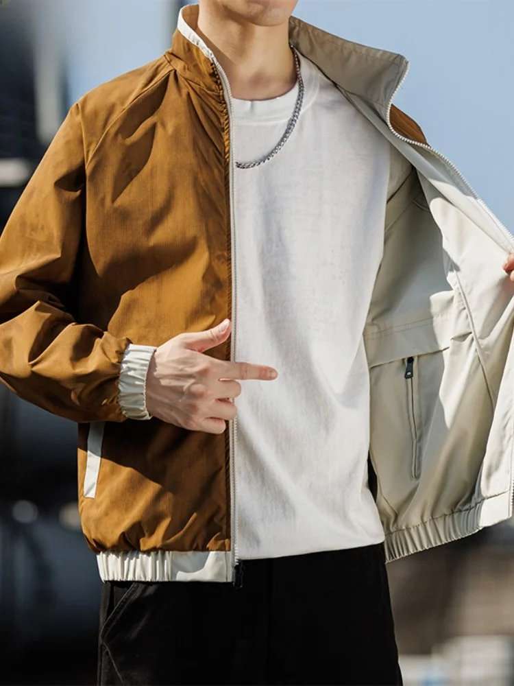

Paul Men's Double-Sided Wear Work Jaet Loose Fit Stand Collar Windproof Outerwear Casual Faion Urban Sle Polyester Fiber