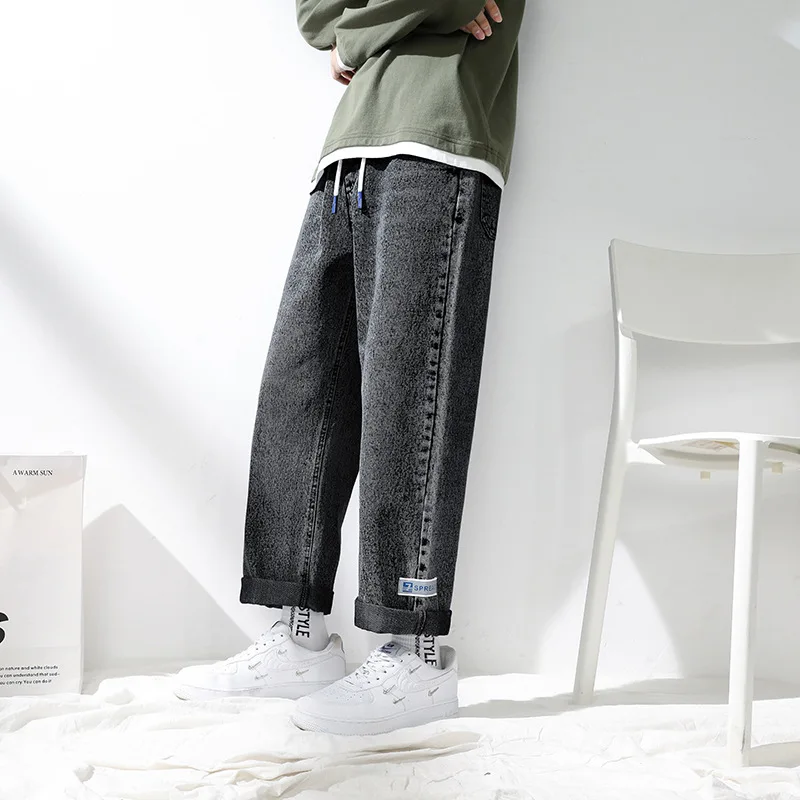 2022 Men Clothing Wide Jeans Straight Loose Men's Denim Pants Oversized Snow Washed Man Trousers Black Blue Plus Size M-8XL