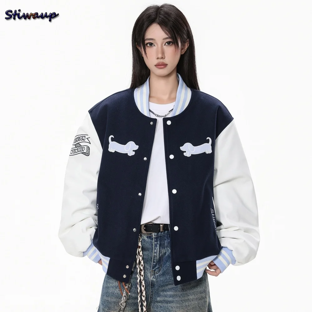 

Designer Baseball Demi-season Jacket for Women Patchwork Fashion Women's Winter Padded Jacket Japanese Padding Winter Outerwear