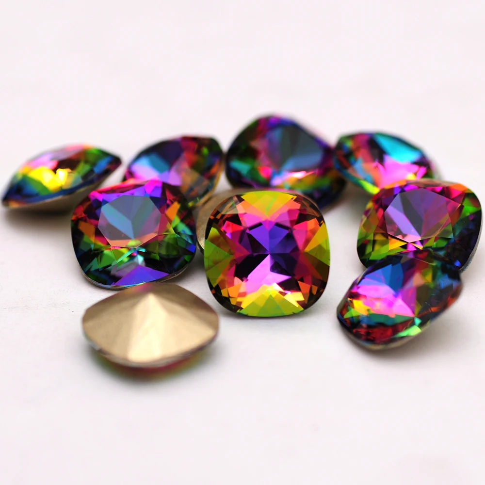 6mm 10pcs Cushion Cut  Nails Crystal Rhinestones Different Colors Glitter Glass Nail Charms Gems 3D DIY Accessories