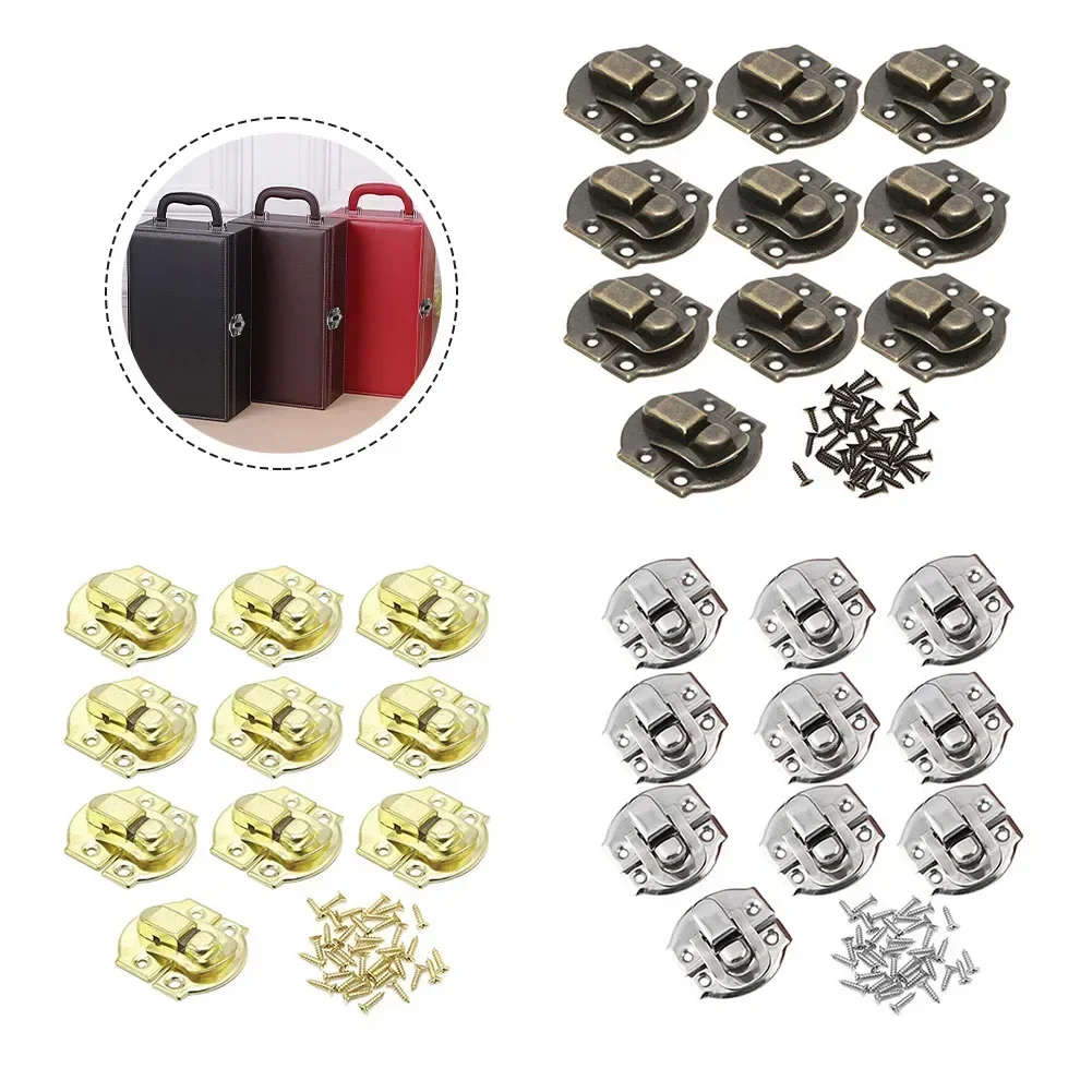10Pcs Antique Lock Wooden Jewelry Box Decorative Padlock 20x21mm Metal Hasps Latch With Screw Vintage Furniture Hardware