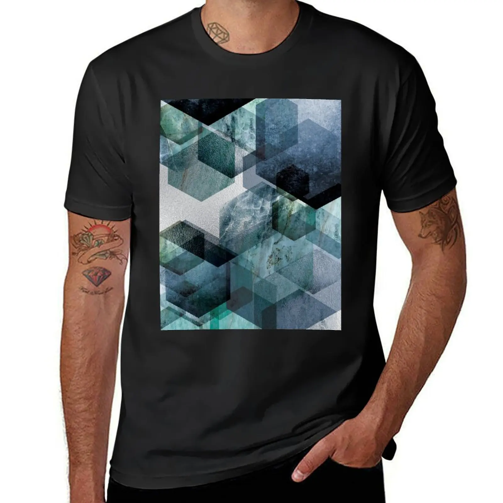 Abstract Hexagons in Blue T-Shirt anime clothes animal prinfor boys t shirts for men pack