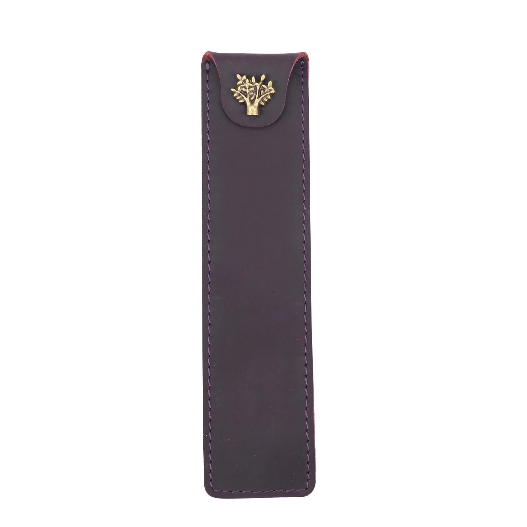 Ingenious-Genuine Leather Pen Pouch Holder Single Pencil Bag Pen Case With Snap Button For Rollerball Fountain Ballpoint Pen
