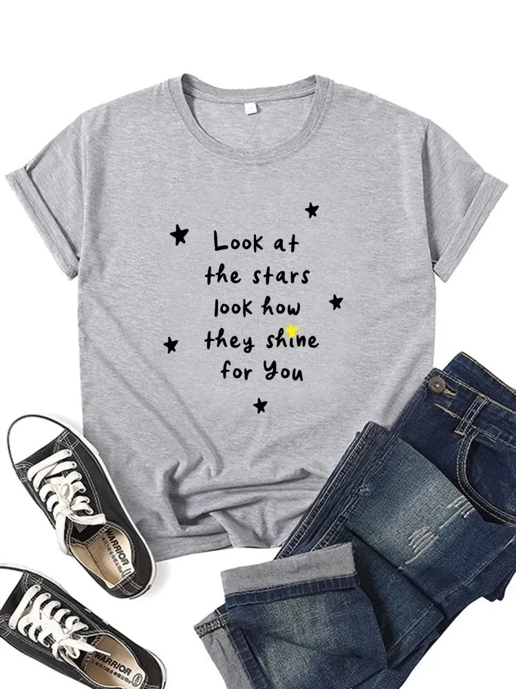 Look at The Stars Look How They They Shine For You Women T-shirts Girl Harajuku Tops Y2k Tops Tee Casual  90s Vintage Clothes