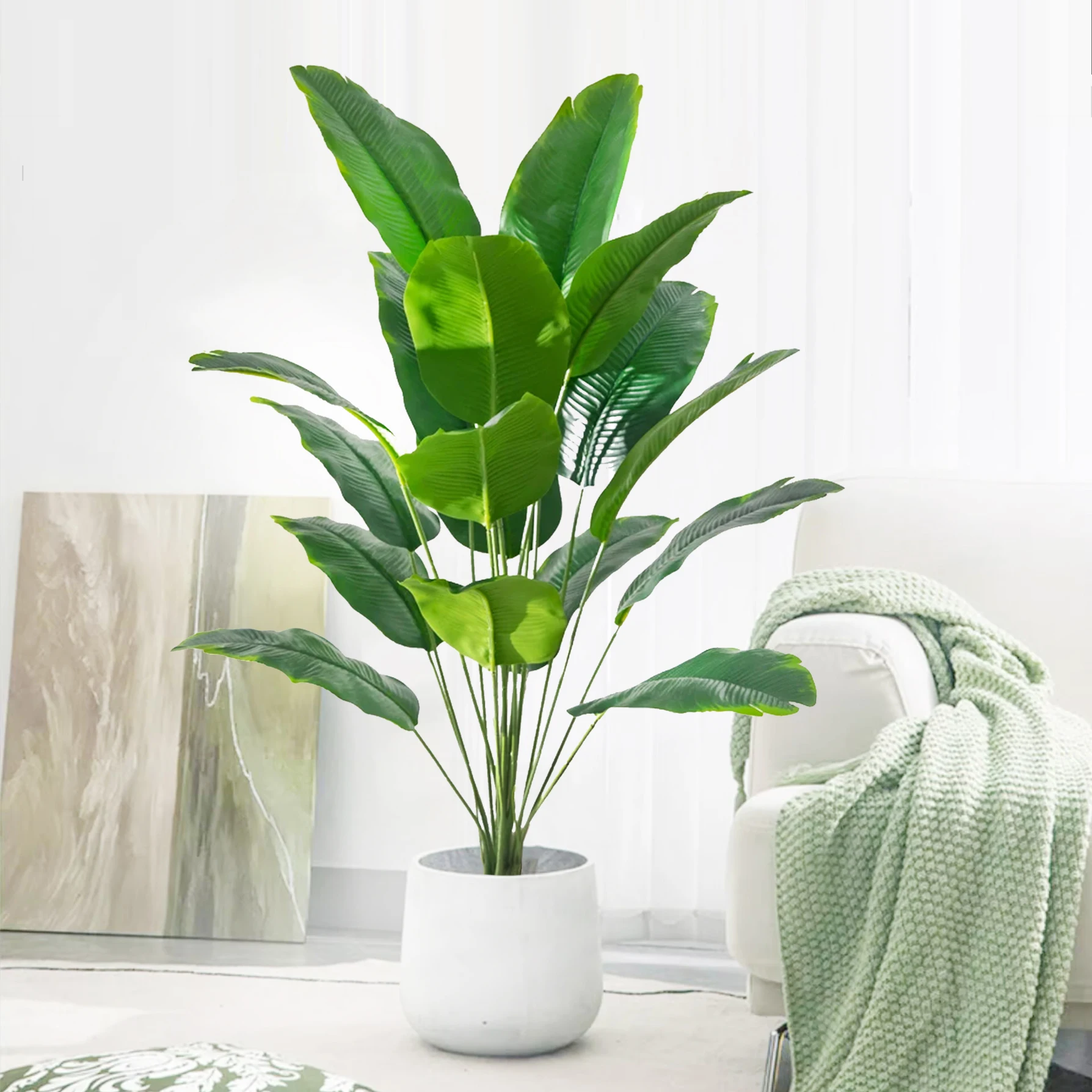 55-142cm/55,9 Zoll Große Tropische Palme Künstliche Bananenpflanze mit Blättern in Echt-Optik Strelitzia Reginae Kunstpflanze für Zuhause – Detail 17