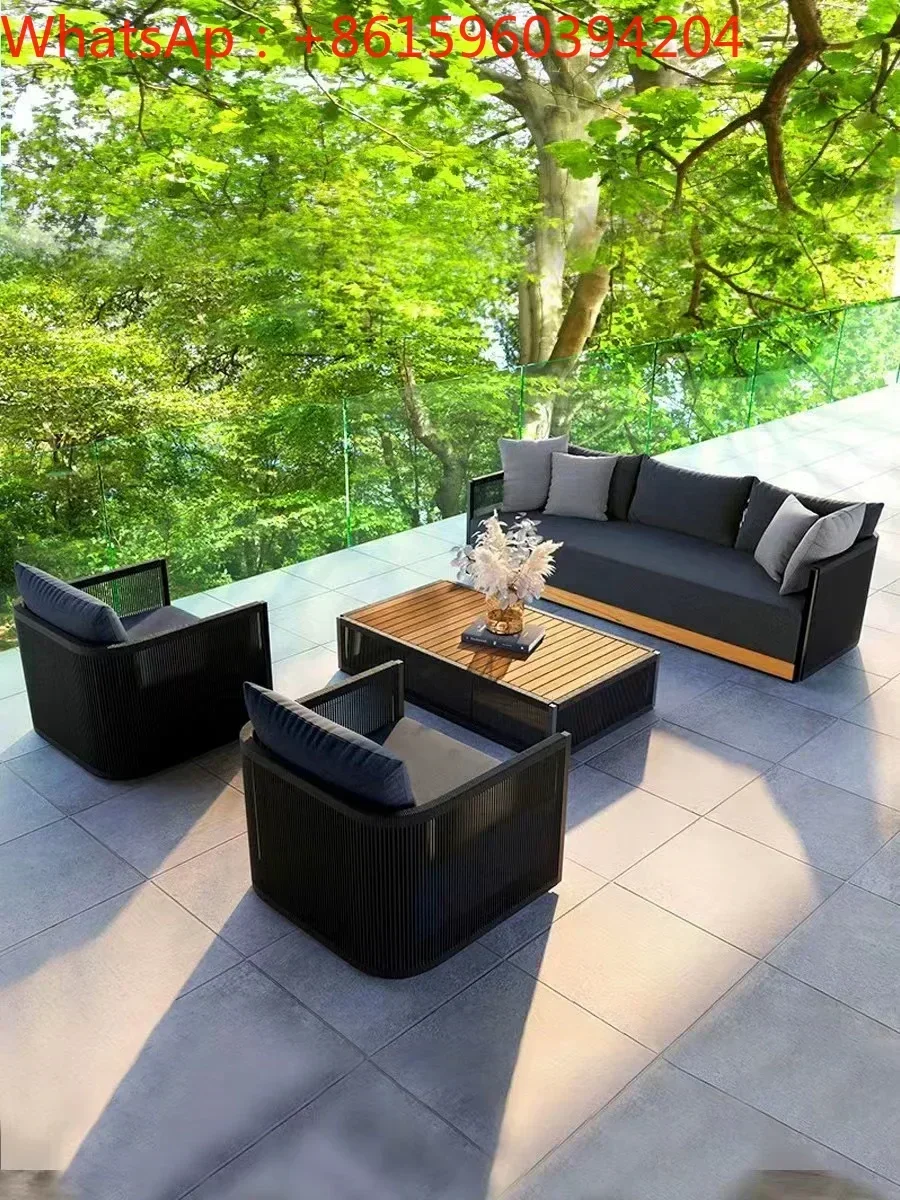 

Outdoor sofa courtyard garden leisure balcony hotel waterproof sunscreen rattan chair solid wood furniture