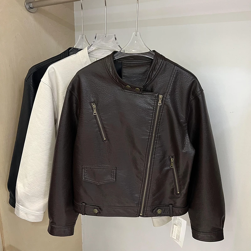 American Retro ort PU Pelle Jaet Donna Autunno 2025 Nuovo design caldo Piccole dimensioni Pendolari Sle Loose Fit Lungo Sve