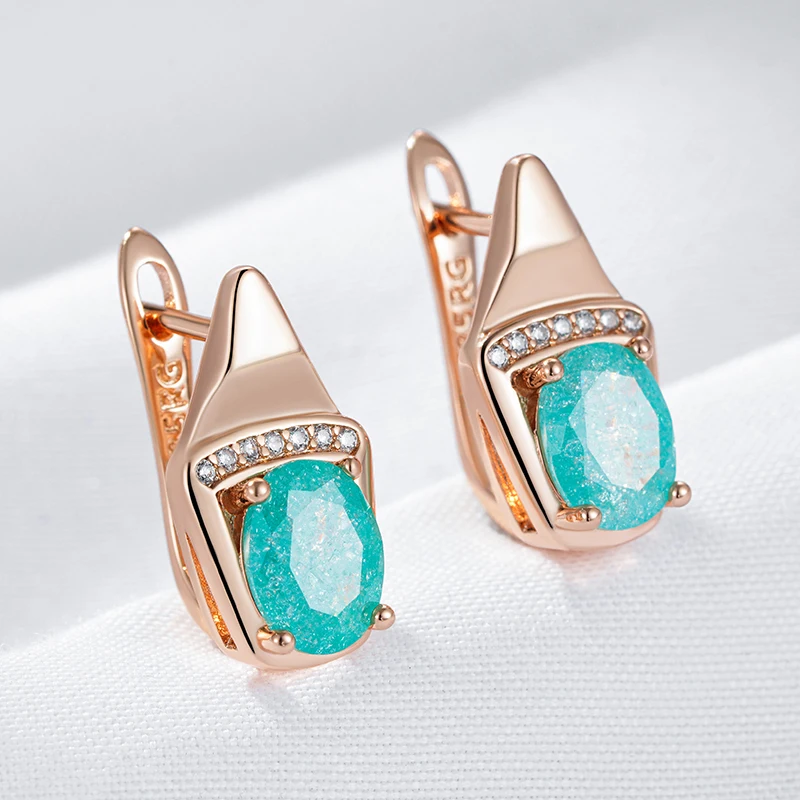 Kinel-Boucles d'Oreilles Géométriques en Or Rose 585 pour Femme, Bijoux Originaux, Vert Naturel, Accessoires 03/Fine