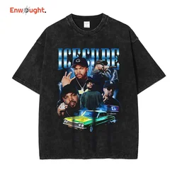 Ice Cube T Shirt Hip Hop Rapper Singer Tops Tees Vintage Washed Short Sleeve Oversized T-shirt Harajuku Streetwear Men Cotton