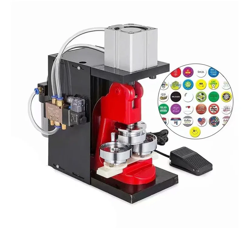 

25mm 32mm 44mm 56mm 58mm 72mm Mould Automatic Button Badge Maker Pneumatic Metal Pin Badge Making Machine