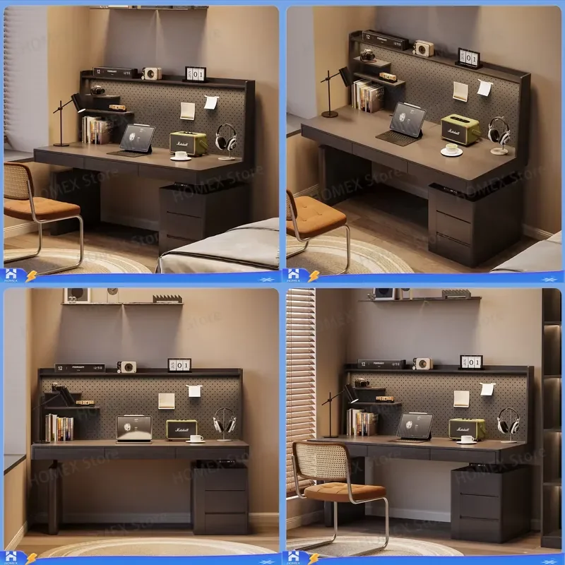 Modern Solid Wood Adjustable Height Desk Comfortable Study Table Perforated Panel Home Office Desk with Multi Layer Drawers