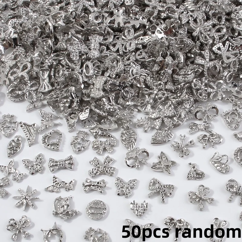 50PCS Mixed Metal Snake & Butterfly Nail Gems