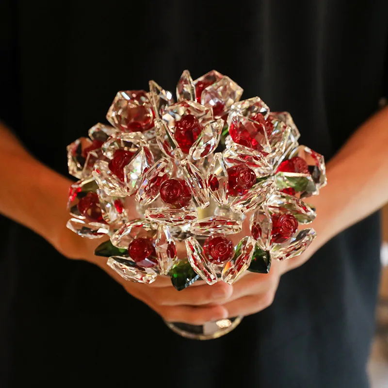 

Crystal glass handicrafts hand holding rose ornament girl heart desktop decoration porch bedroom home gifts