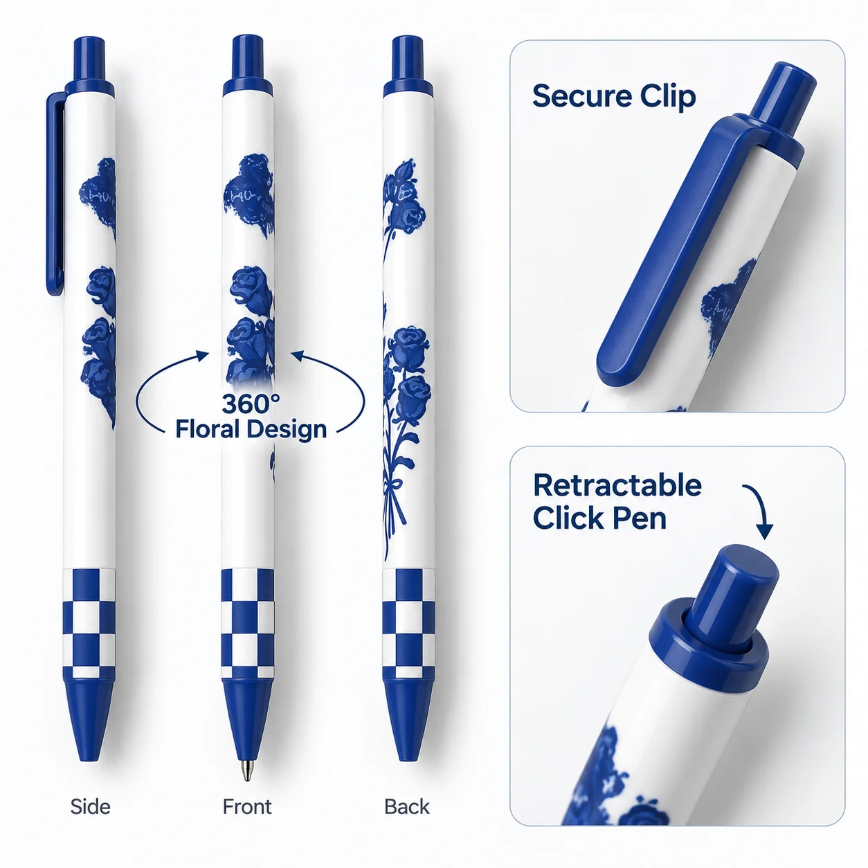 4-piece aesthetic telescopic gel pen, 0.5mm fine pointed black ink blue rose diary pen, office supplies