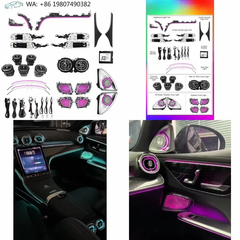 W206 New C Class Front Rear Air Vent Kit, 64 Color Dynamic RGB Interior Ambient Light Fit 2022-2025 Compact Sedan Car Decor Upgr