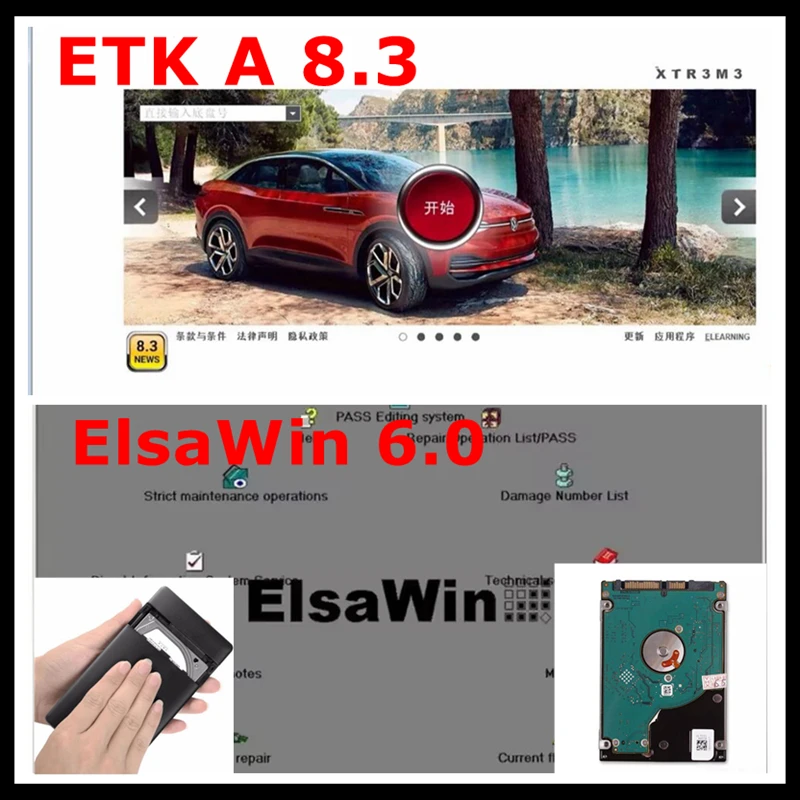 2025 Hot Sale ELSAWIN 6.0 ETK/A 8.3 Newest for A-udi for V-W Auto Repair Software Vehicles Electronic Parts Catalogue 250gb Hdd