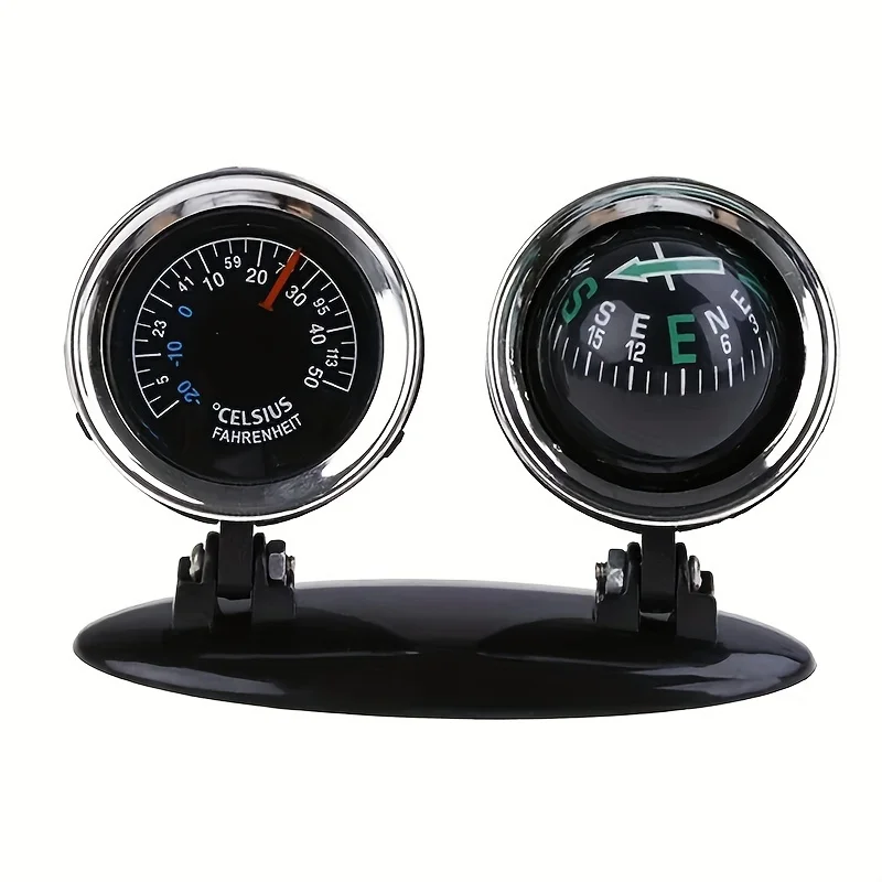 1pc Mini 2-in-1 Car Dashboard Thermometer and Compass, Full-Range Gyroscopic Design, Plastic Material, Non-Electric Power