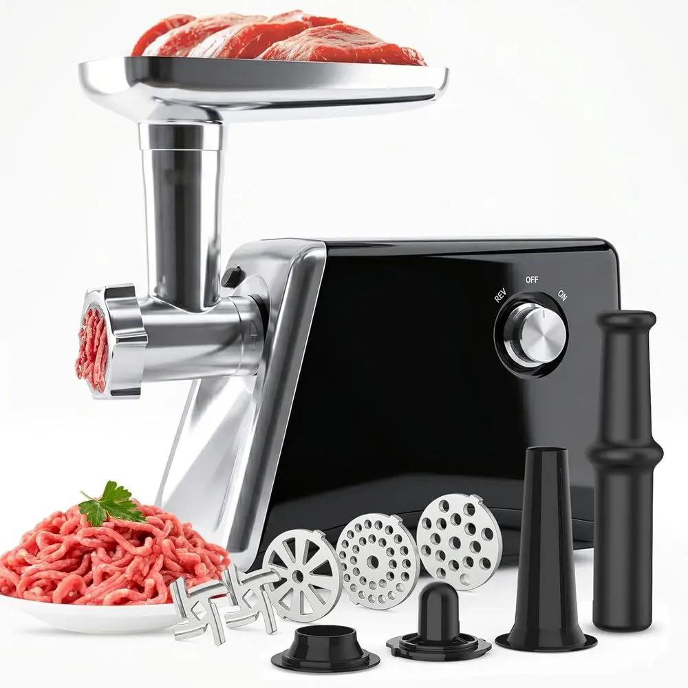 

Meat Grinder, 3-In-1 Meat Grinder Electric [2800W Max] with 3 Blades, 3 Plates, Sausage Stuer, Kubbe Kit, ood Pusher, Cleaning B