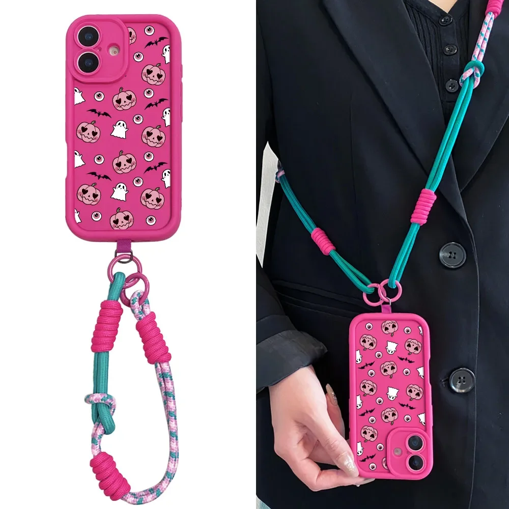 Cxd5Fantasy-funda de teléfono con cuerda y cordón de fantasma de Halloween, funda con correa cruzada para IPhone 16 15 14 13 12 11 17 Pro MAX XS XR 7 8 Plus