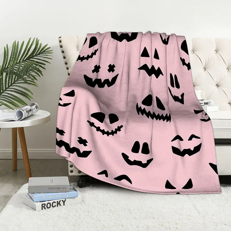 Manta de sofá de felpa para decoración del hogar, colcha suave y esponjosa, a cuadros, moderna, Halloween, Otoño, calabaza divertida