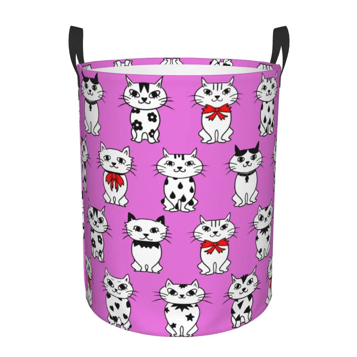 Cute Sitting Cats Pattern Laundry Basket Collapsible Clothes Toy Hamper Storage Bin for Kids Nursery