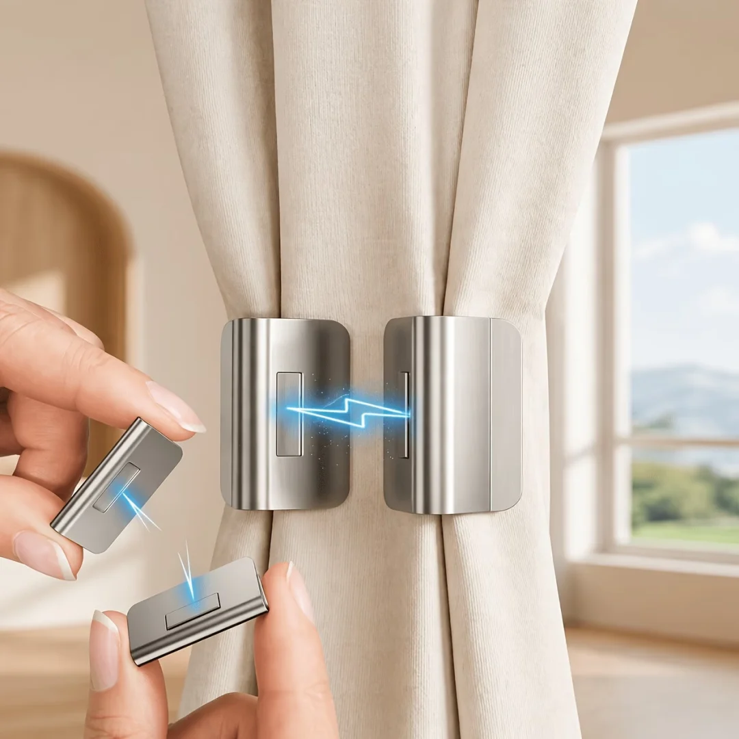 4Pcs Magnetic Curtain Light Block Clips, No Nail No Sew Windproof Privacy Adjustable Window Drape Fix Buckle Home Dorm Accessory
